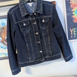 Christopher & Banks Dark Wash Studded Jean Jacket, Medium